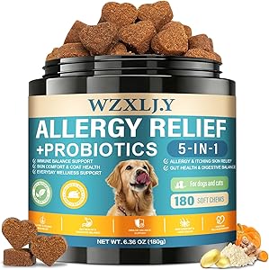 Dog Allergy Chews, Allergy Immune Bites for Dogs, Itching Skin Relief, Itchy Ears, Anti Itch, Paw Licking Treatment, Seasonal Allergies, Dog Probiotics for Digestive Health & Gut Health, 180 Chews