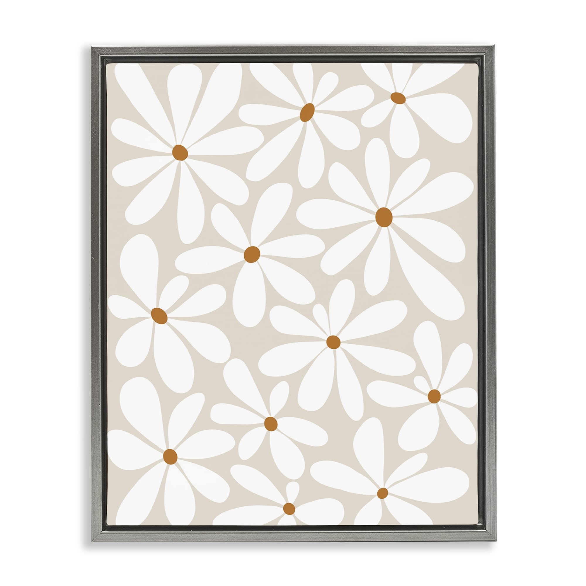 Stupell Industries Luster Gray (Matte) 'Beige & White Daisies'| Floating Frame Canvas Art