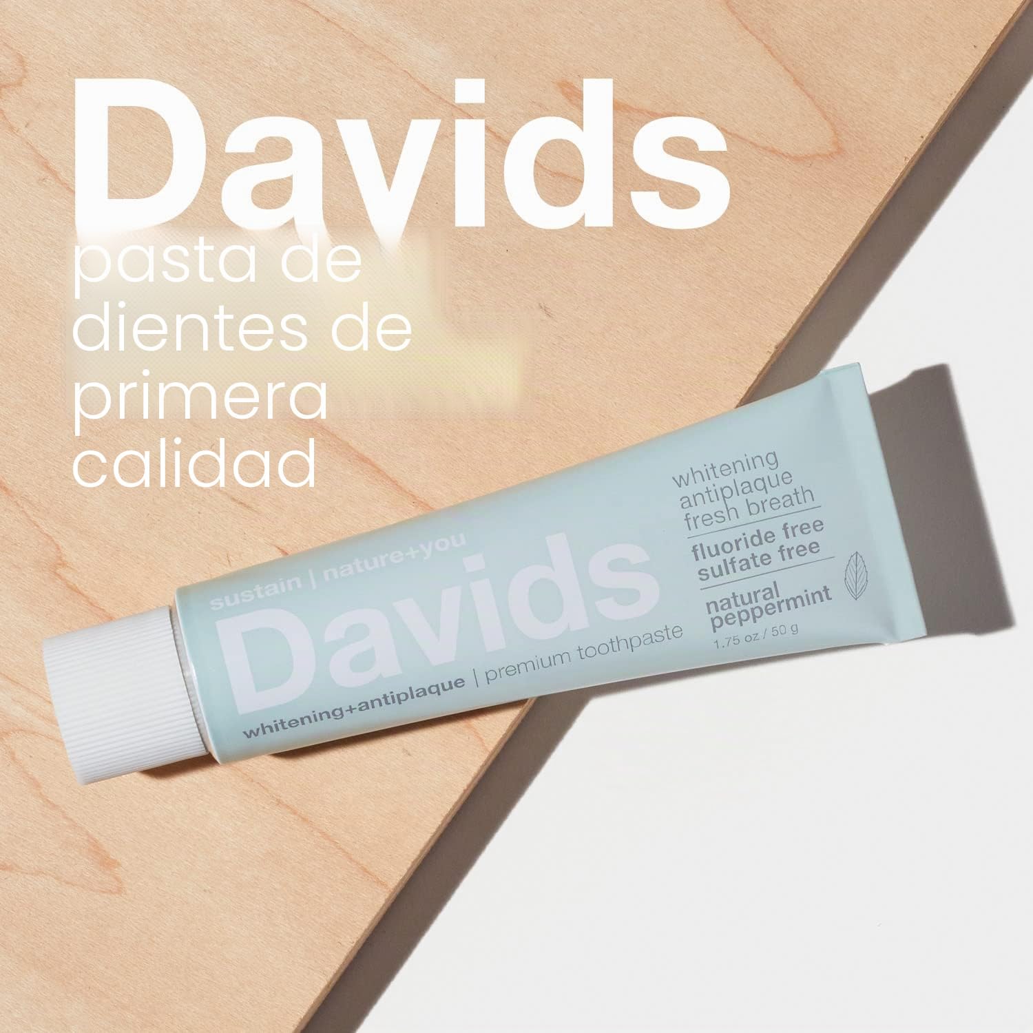 Davids Natural Whitening Travel Toothpaste, Antiplaque, Fluoride Free, Peppermint, 1.75 OZ, TSA Approved Travel Size (3 Pack)