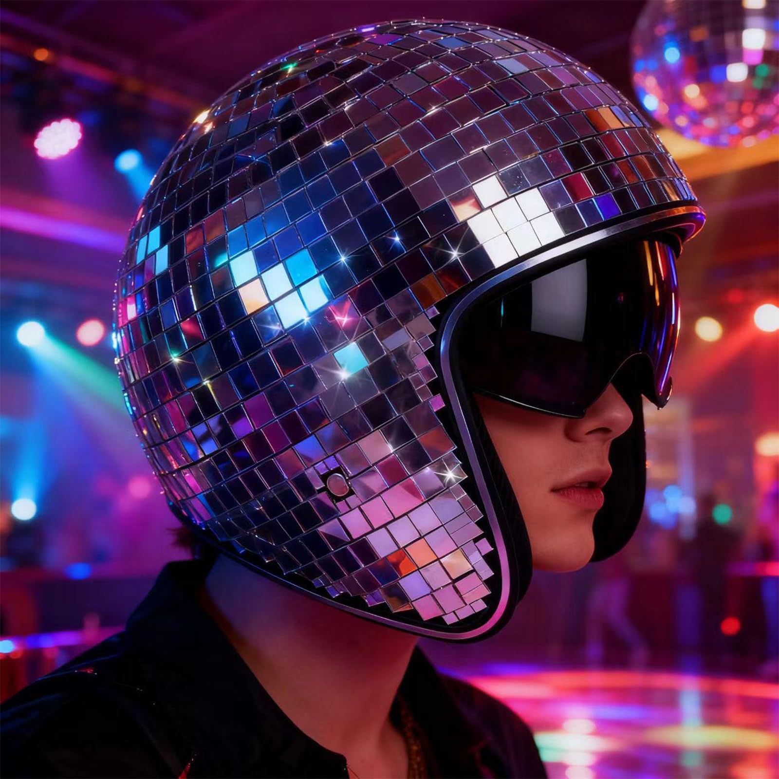De Boule Disco en Verre Miroir - Avec Visière Rétractable, Casquette De Boule Disco en verre miroir argenté pailleté pour homme et femme, DJ, club, scène, bar, fête, mariage 25x25x21 Cm (Or)