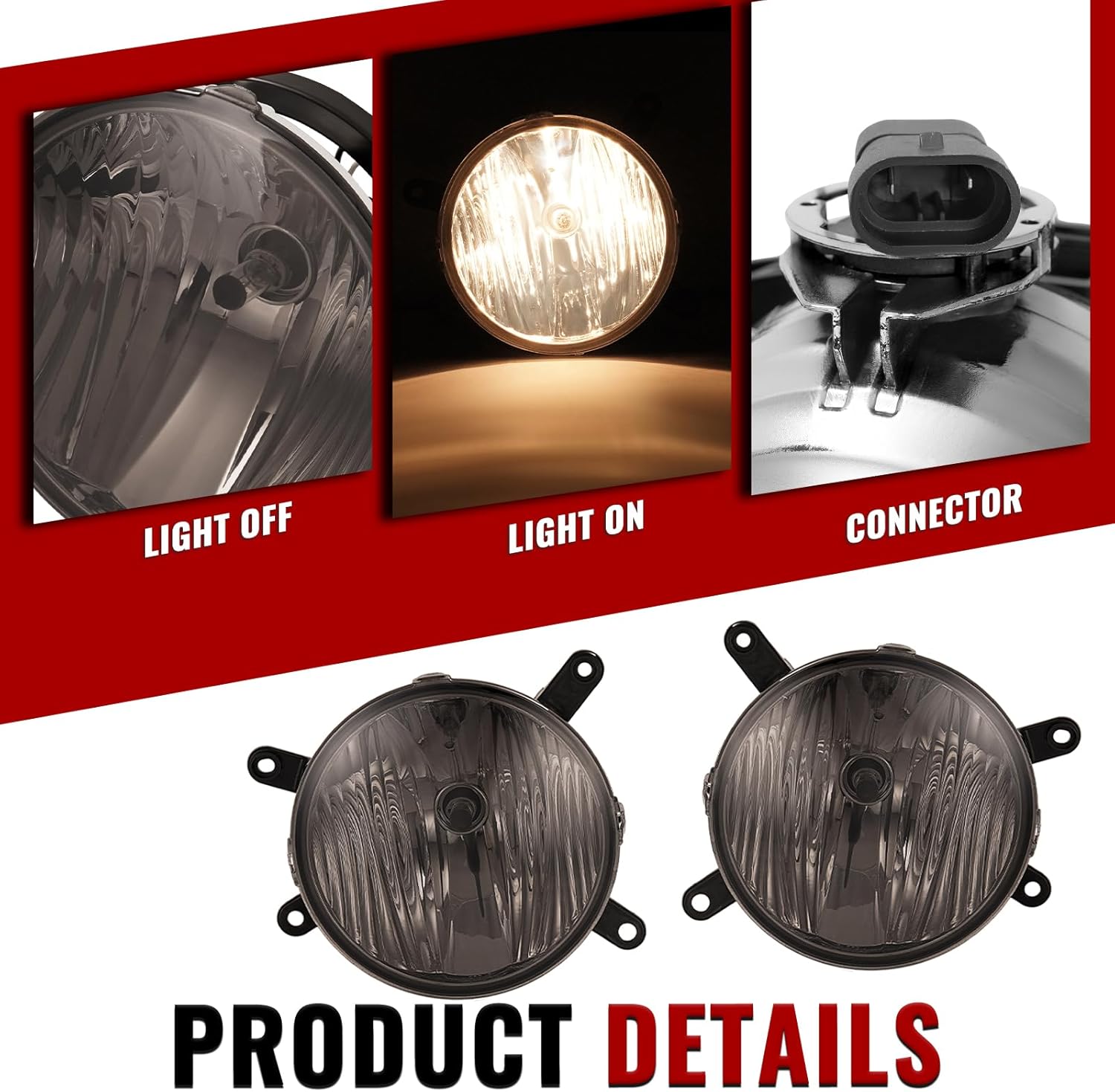 HECASA Pair Halogen Fog Lights w/Bulbs Compatible with 2005-2009 Ford Mustang GT Replacement for FO2593207 FO2592207 Bumper Driving Fog Lamp Driver&Passenger Side - Smoke Lens Chrome Housing