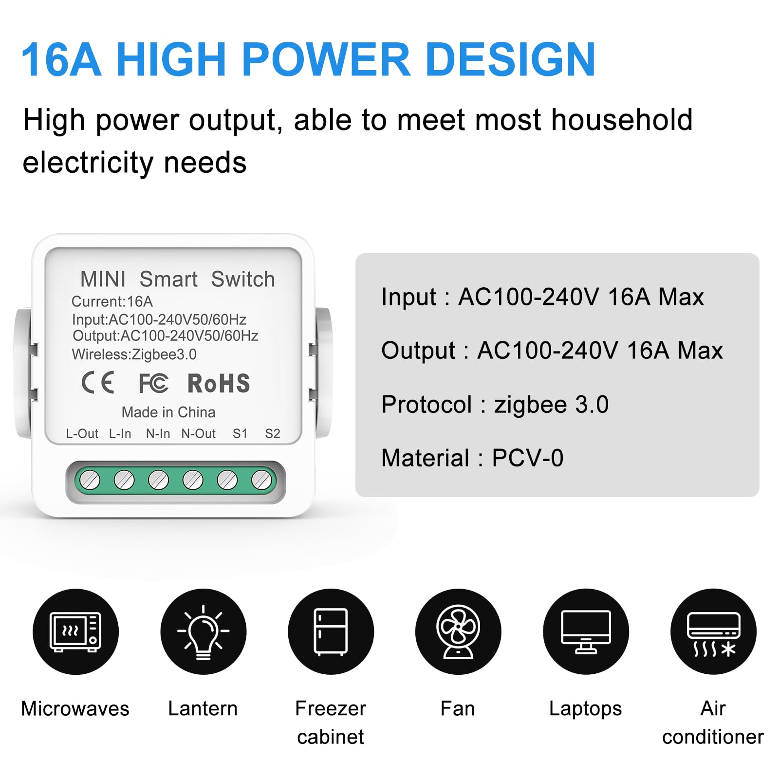 Zigbee Smart Switch, przełącznik światła Alexa, mini inteligentny włącznik światła, sterowanie głosem za pomocą Alexa i Google Home, wymagany przewód neutralny