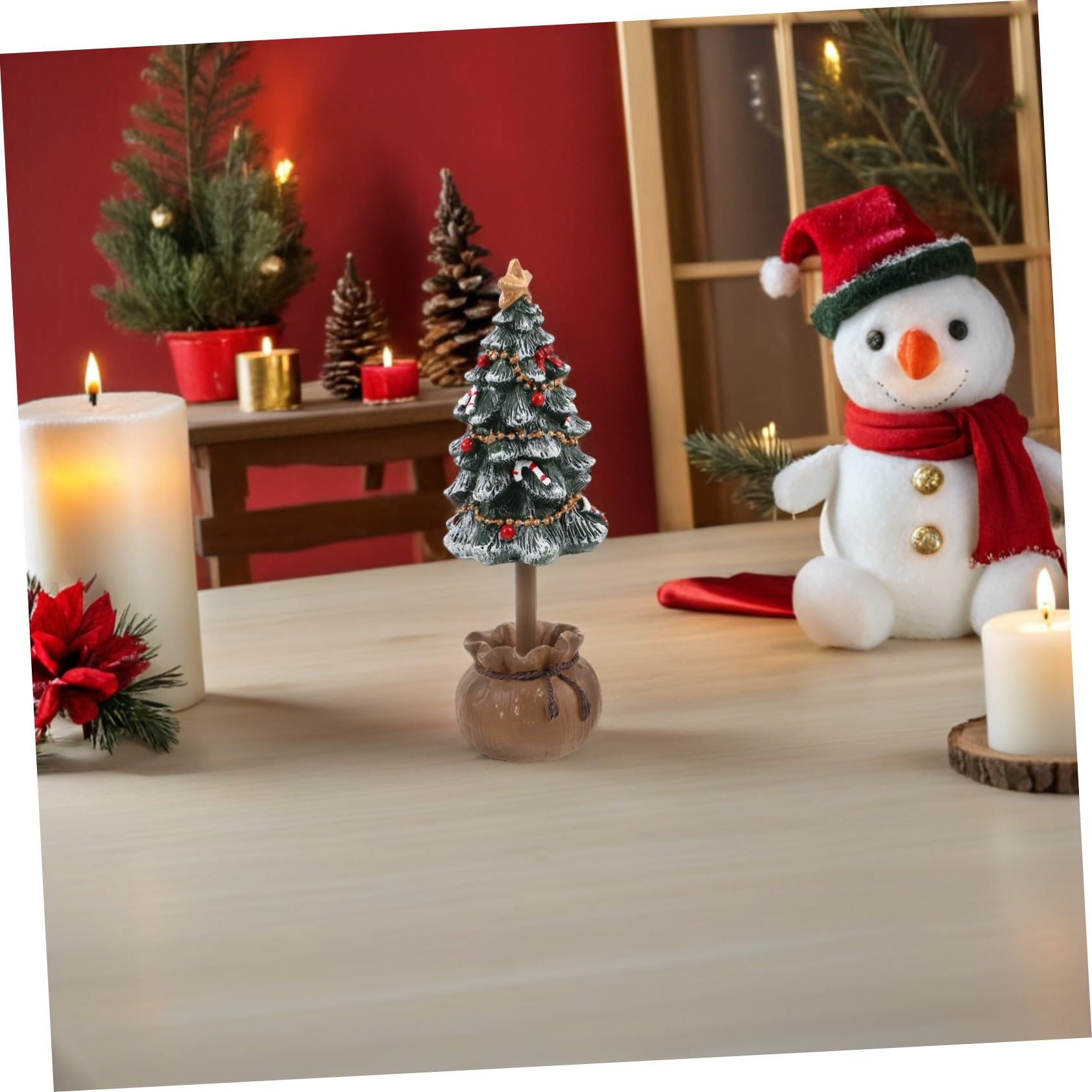 2 Pezzi Mini Natale Resinati per Decorazioni Natalizie Compatte per Scrivania Mensola e Angoli Statue Festive Verdi e Ufficio