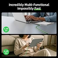 Vista 4 de MFish Cable de carga rápida 4 en 1 con funda, cargador rápido PD 3.1 máximo de 6.6 pies, 240 W, USB-A/USB-C a USB-C/Lightning, compatible