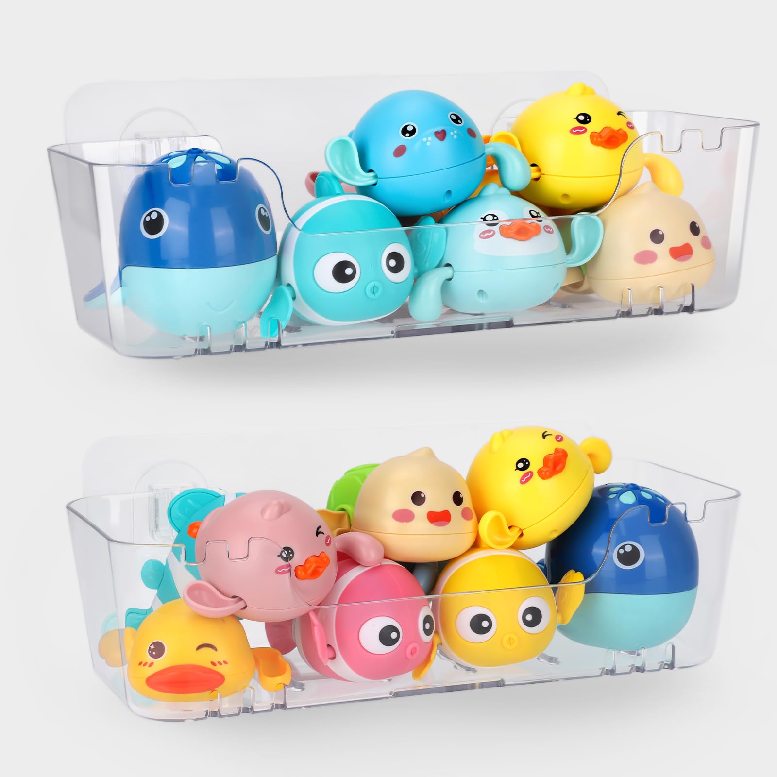 EEKEDO Bath Toy Storage Organizer 2 Pack Clear Bathtub Toy Storage Holder Large Capacity Shower Caddy Wall Mounted