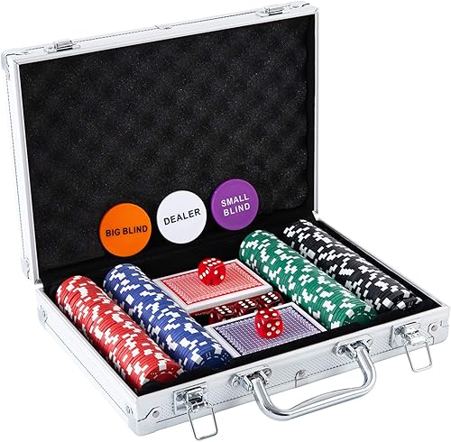 Juego de fichas de póquer - 200 fichas de póquer con estuche de aluminio, fichas de 0.41 oz para Texas Holdem Blackjack