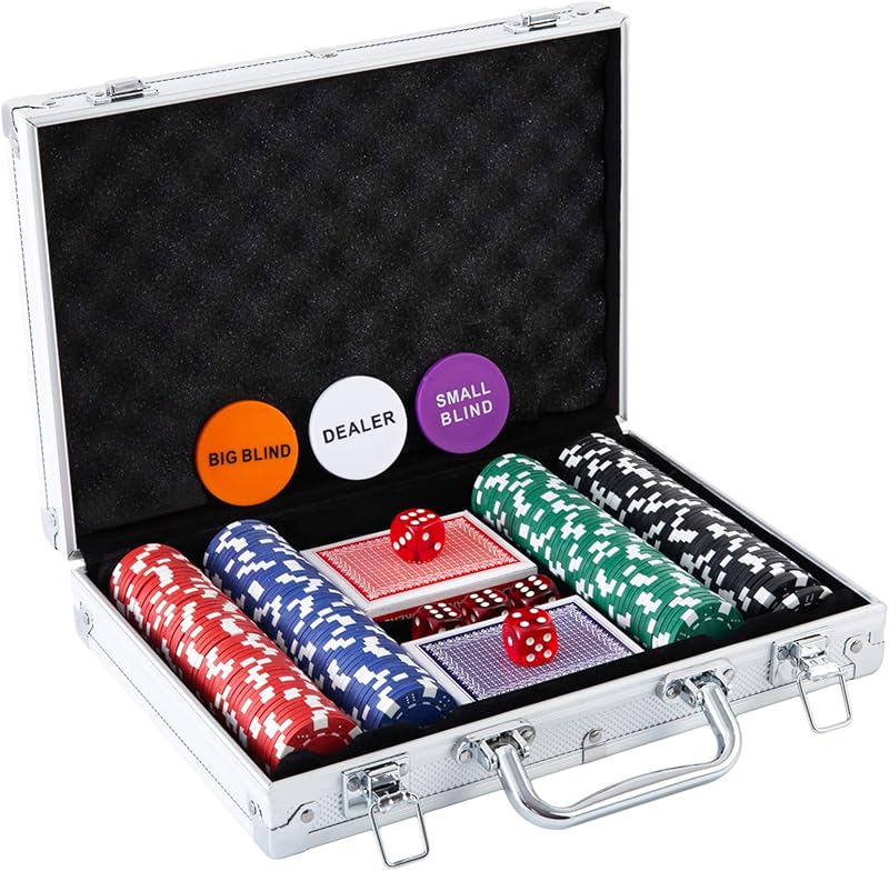 Juego de fichas de póquer: 200 fichas de póquer con estuche de aluminio, fichas de 11,5 gramos para blackjack Texas Holdem