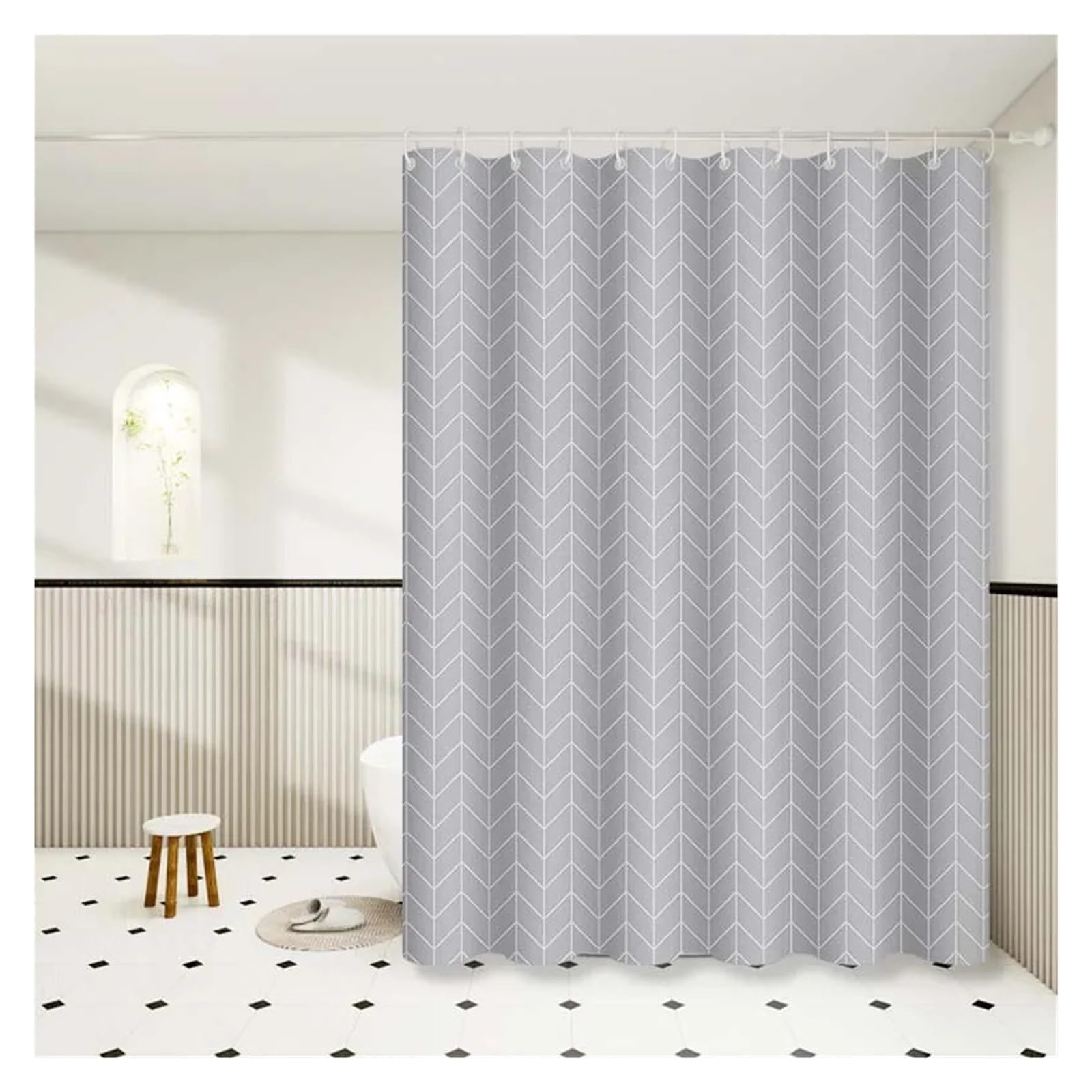 PIGENEQW Shower Liner Cloth Waterproof Gray Grid Versatile Shower Curtain Minimalist Bathroom(180x200cm)