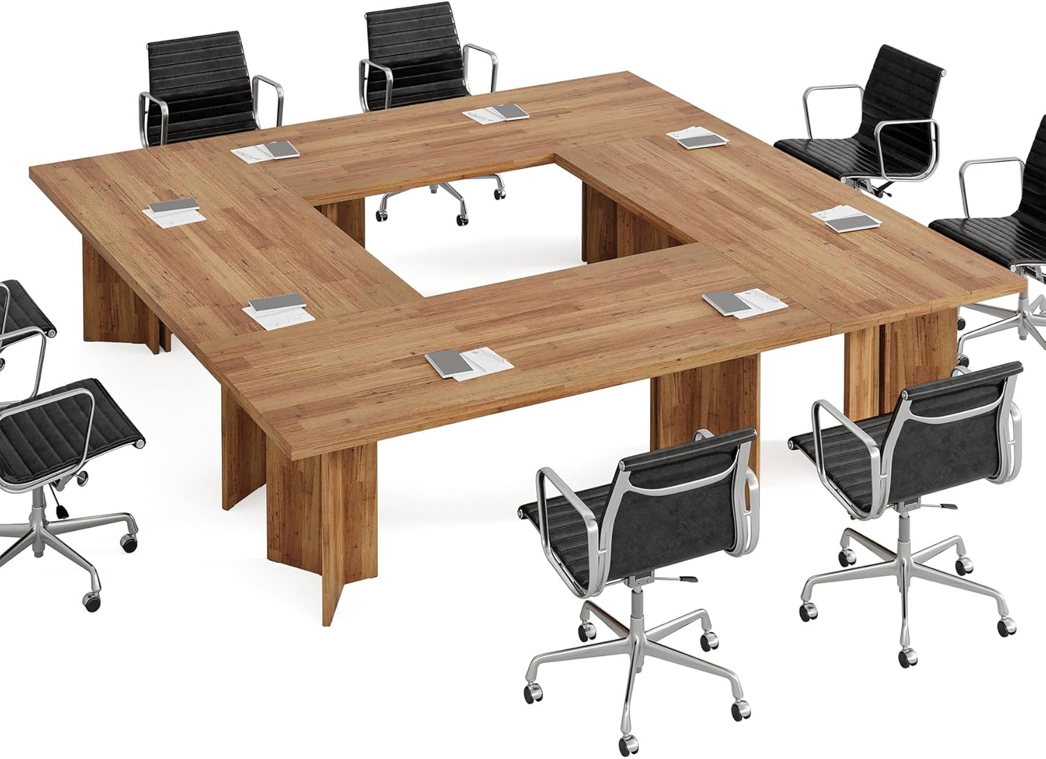 Tribesigns 10.5FT Conference Table, Large Rectangle Meeting Seminar Table for 10-12 Person, Long Wooden Business Tables (Set of 2, Walnut)