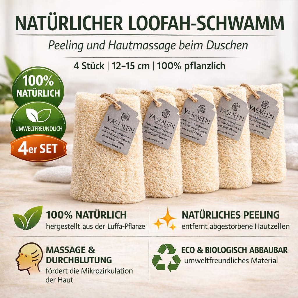 Éponge de bain naturelle en loofah (4, 12-15 cm)