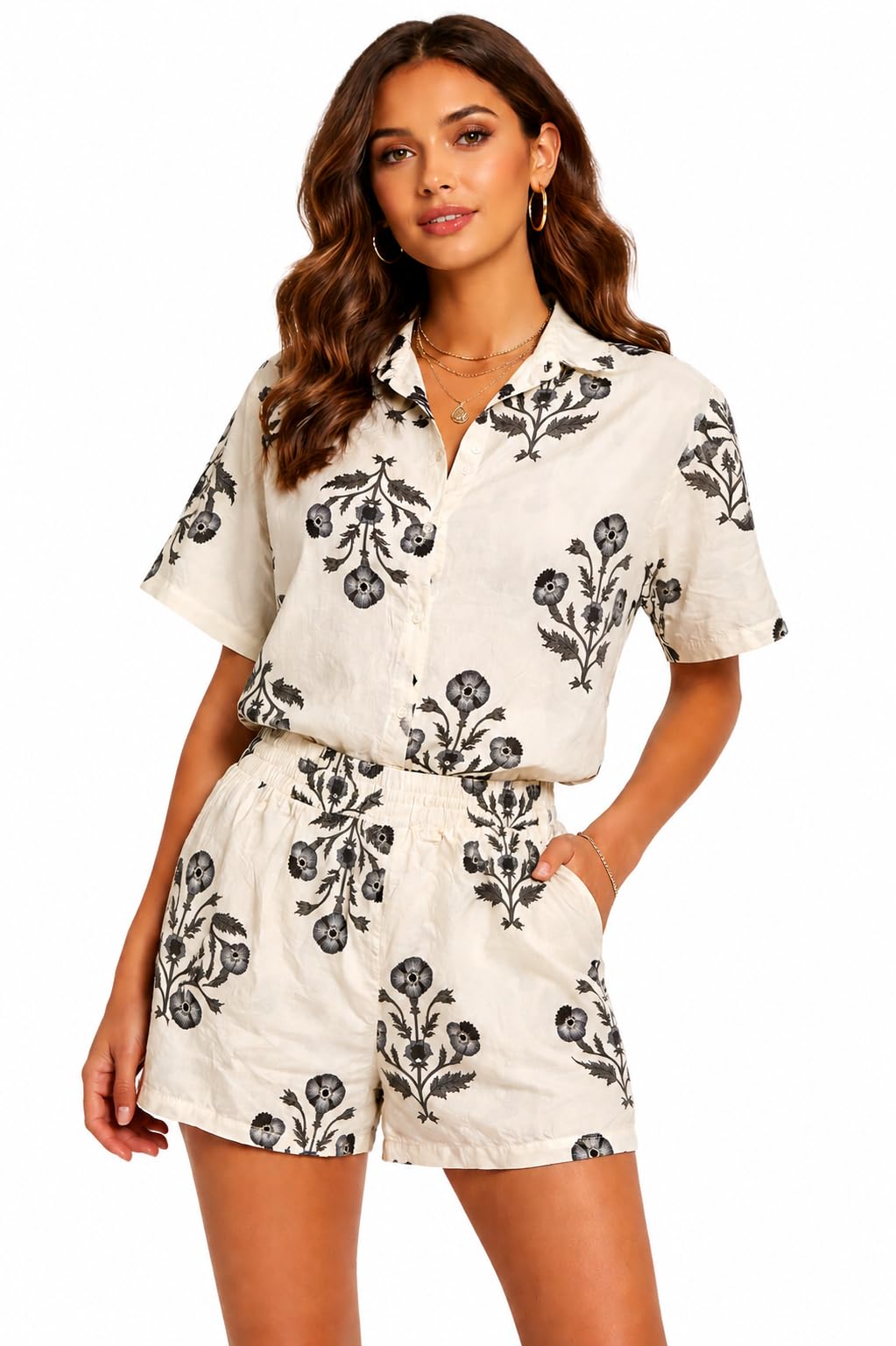 Women's Pure Cotton Printed Co-Ord Set Half Sleeve & Shorts-image-39