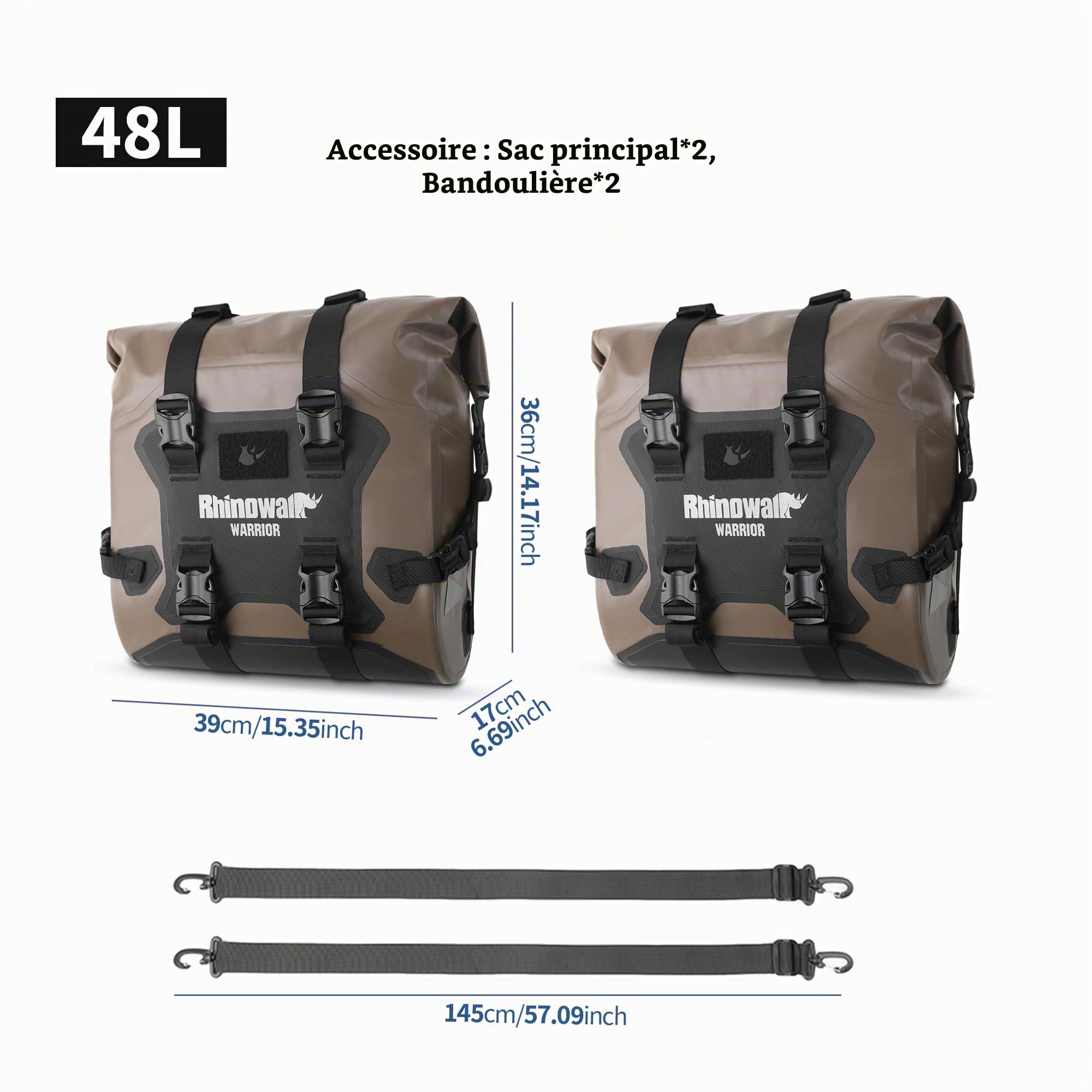 Rhinowalk Sacoche de porte-bagages pour moto, sacoche de selle 24-42L, sacoche de moto étanche, sacoche latérale, sacoche de bagages, sacoche arrière, sacoche de roue arrière