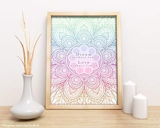 MANDALA QUOTE ART PRINT - Inspirational Home Decor - Signed by artist - Dream and Love Rainbow Pattern - 11.7 x 16.5"