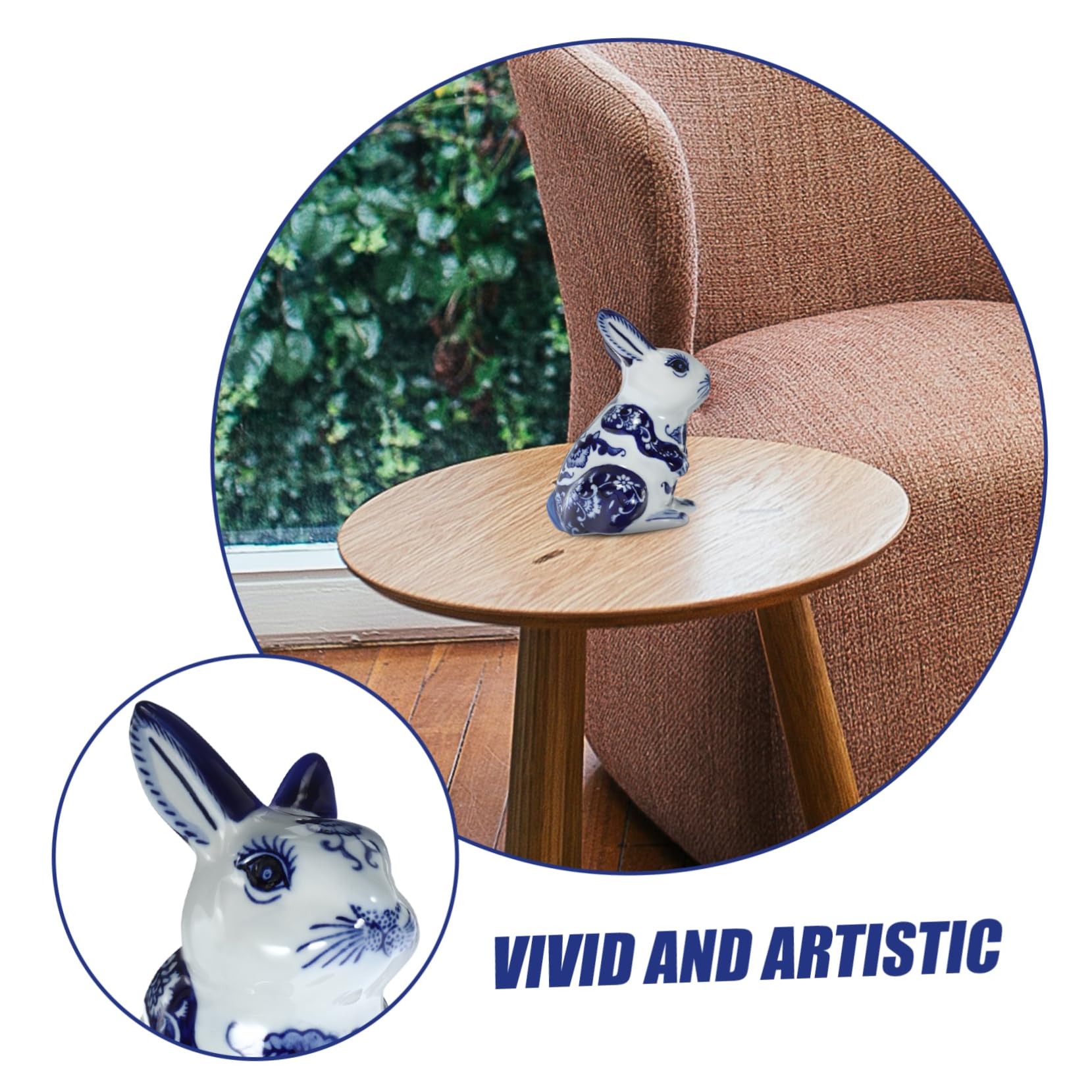 VALICLUD Sculpture de Lapin en Céramique Bleu Pâle pour Décoration Intérieure Élégante, Ornement Animalier Adorable pour Salon et Décoration de Table