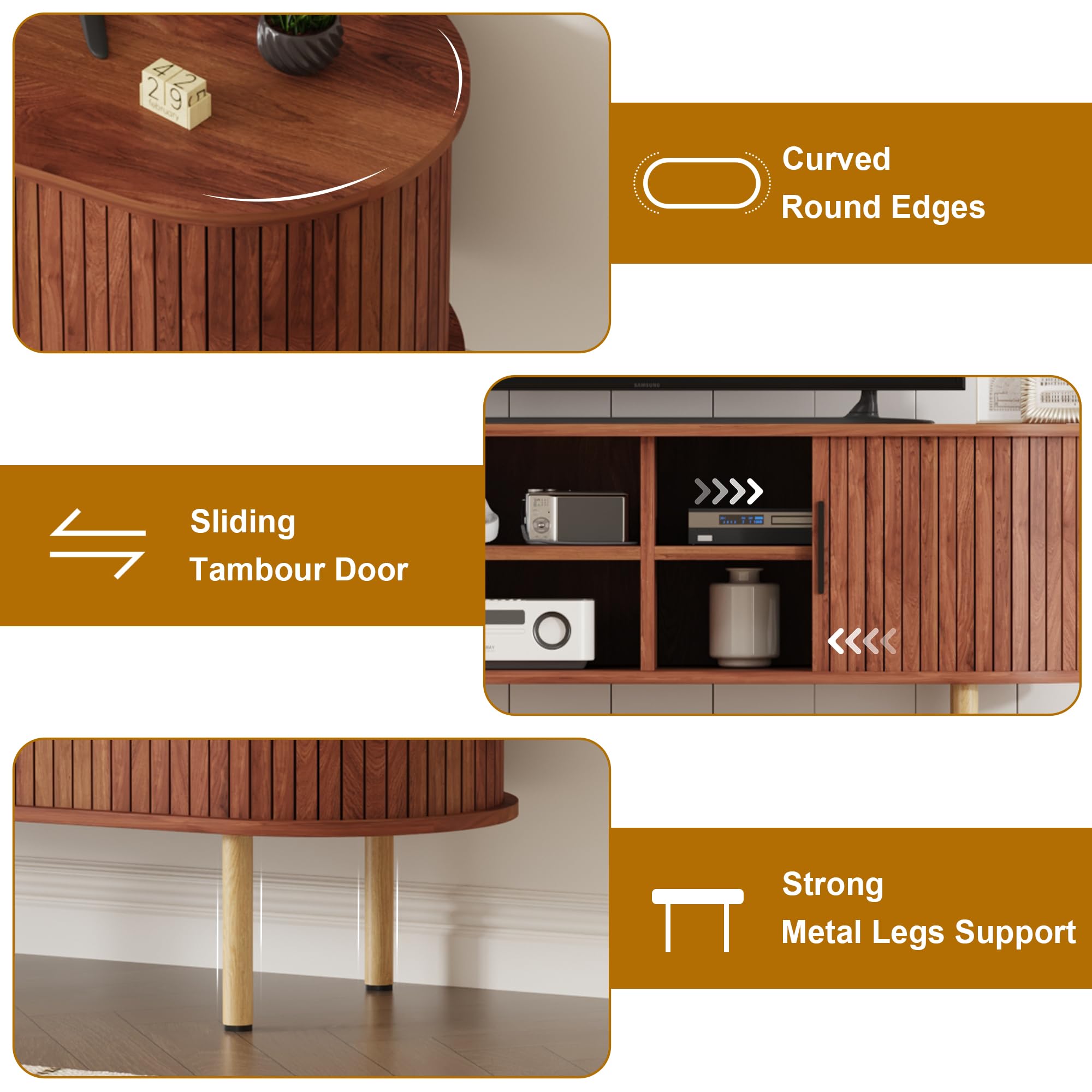 Garvee Mobile Porta TV 120 cm (47,2") per TV fino a 80" - Console TV moderna in legno finitura noce - Ante scorrevoli, vani contenitore e ripiani regolabili - Per soggiorno/camera/ufficio - Huang