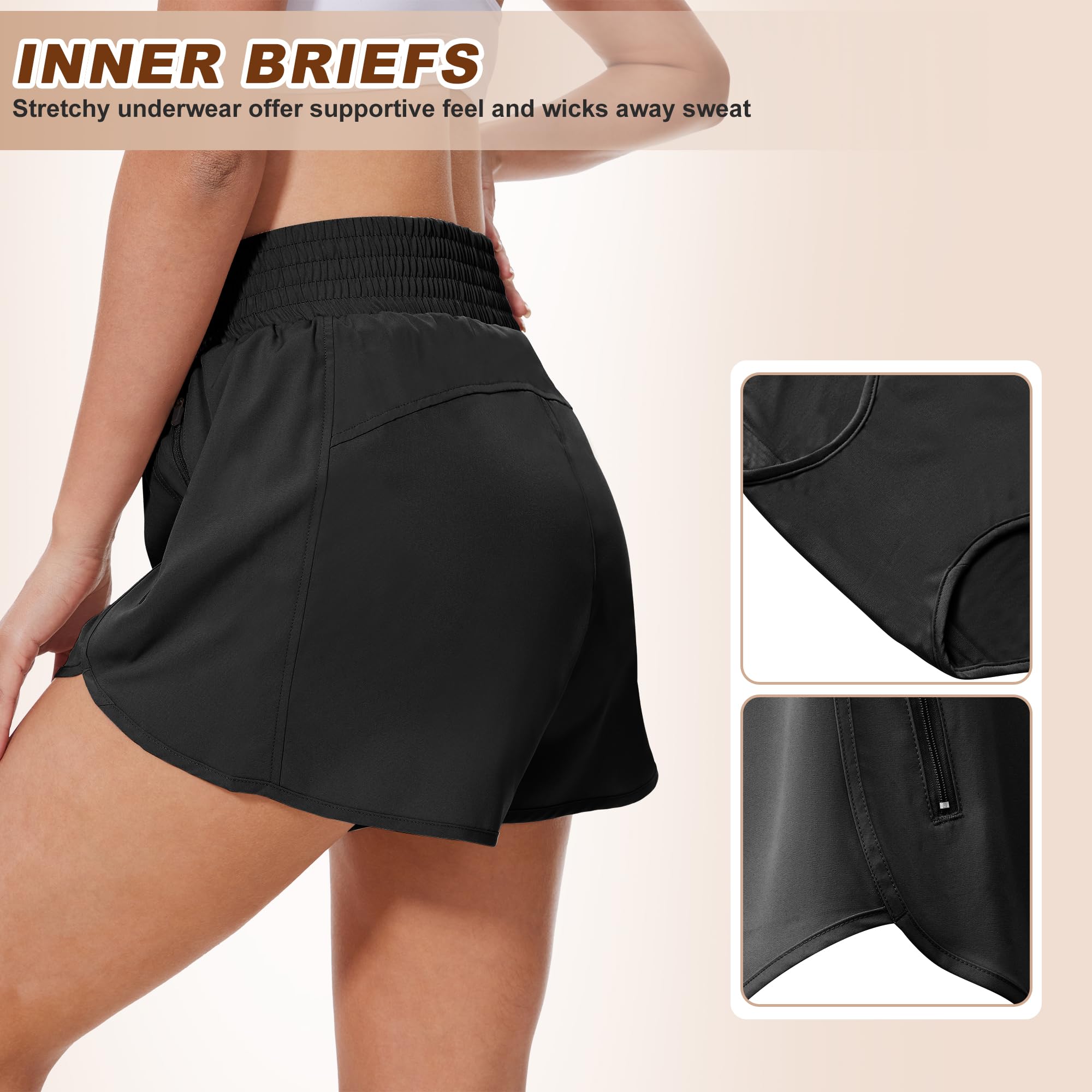 Lot de 5 shorts de sport courts pour femme - Avec poche zippée - Pour l'été - Pour la course à pied, le yoga, la course, le fitness, la course à pied