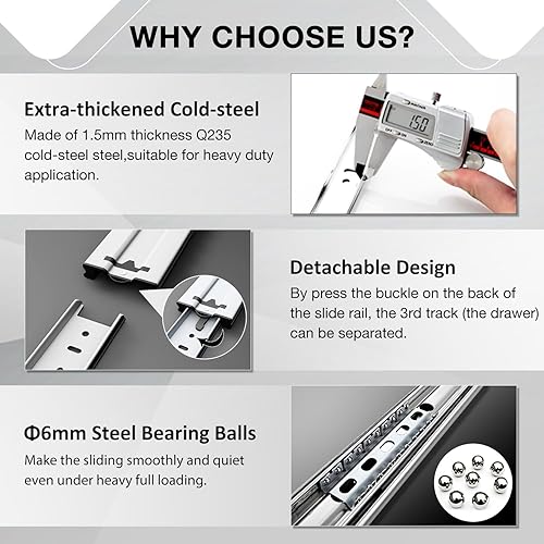 Miniatura 7 de REGUDA Pasillos de extensión completa con bloqueo de alta resistencia con cerradura de 12, 14, 16, 18, 20, 22, 24, 26, 28, 30, 32, 34, 36, 38, 40
