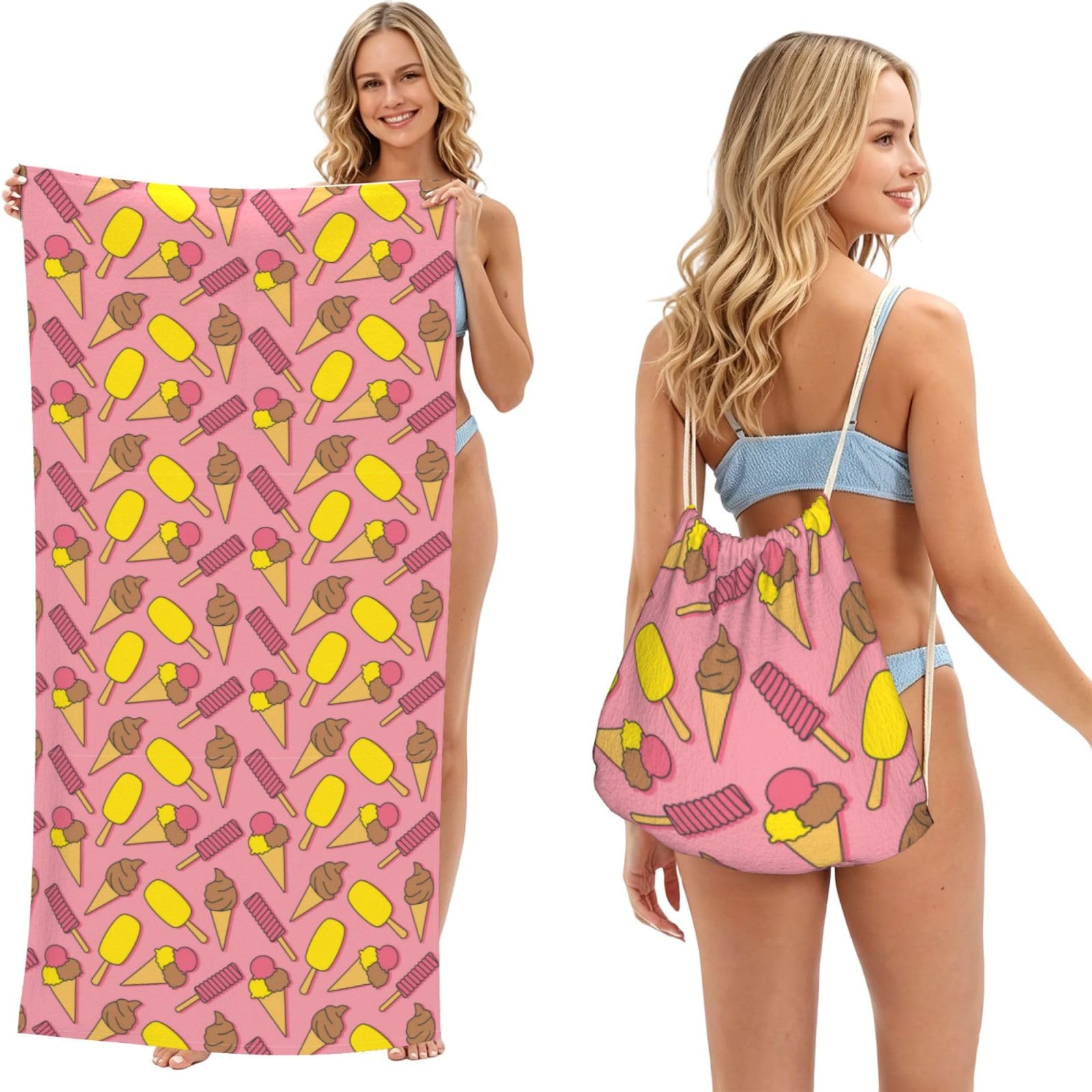 Noble Ren Delicious Ice Cream 2 In 1 Packable Towel Bag Beach Backpack Unisex Suitable For Travel Picnic Vacation And Camping