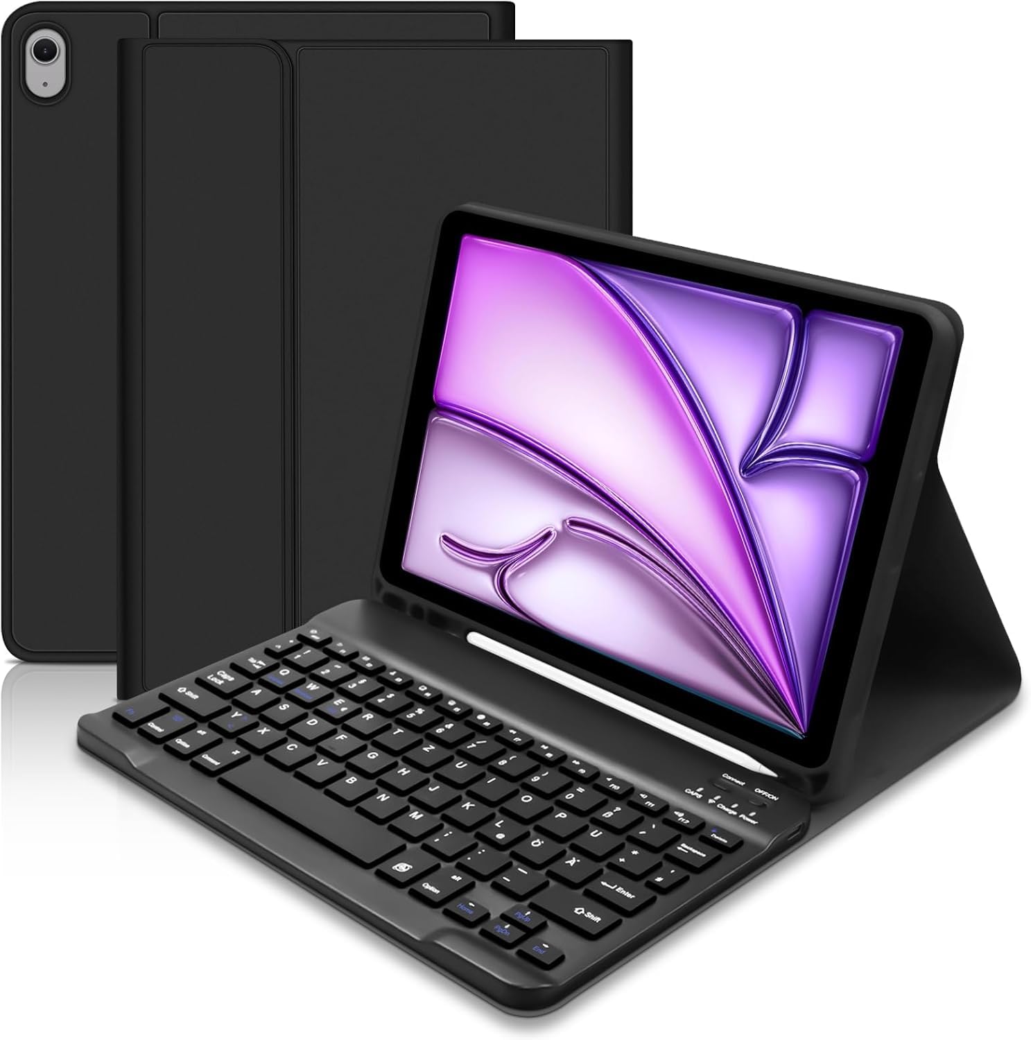 Funda con teclado para iPad Air de 11 pulgadas 2025 M3/2024 M2 7/6/5/4ª generación 2022/2020, teclado con funda para iPad Air de 11 pulgadas/10.9 pulgadas, diseño QWERTZ, negro