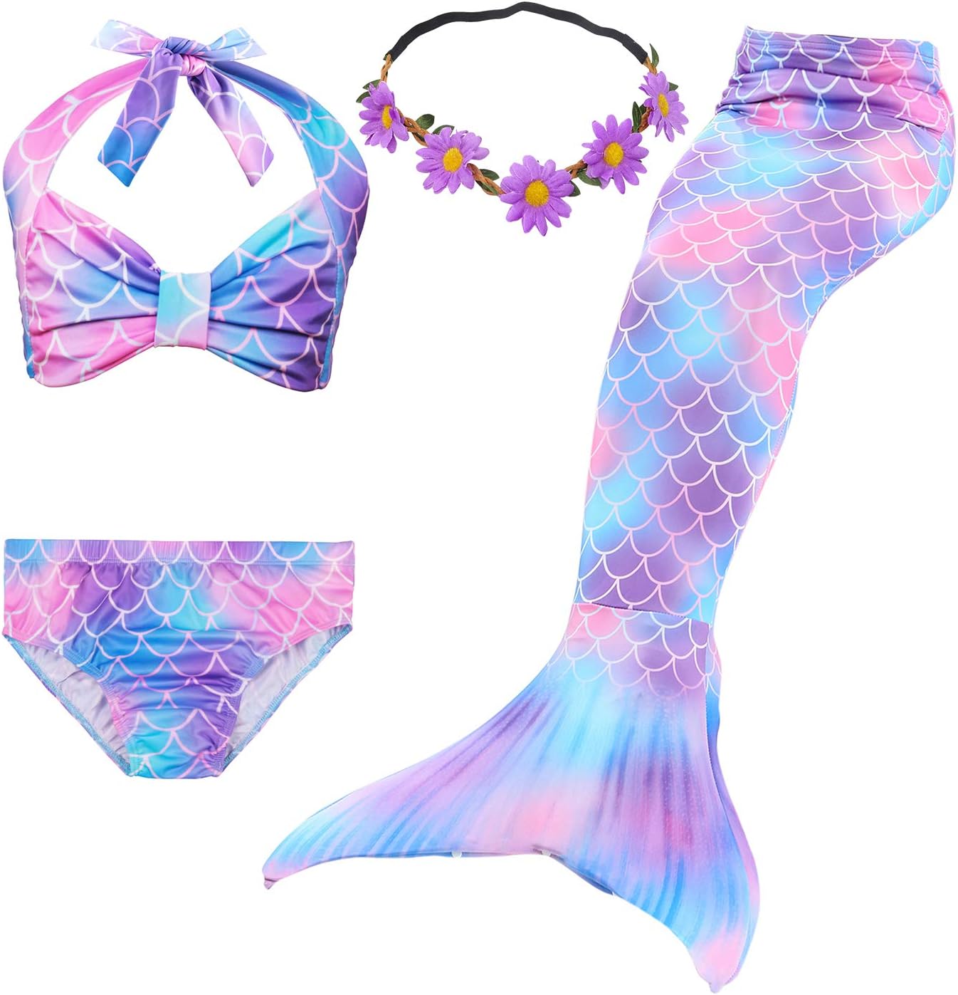 GALLDEALS Mermaid for Swimming Girls Swimsuit Princess Bikini Set Bathing Suit Swimmable Costume (No Monofin)