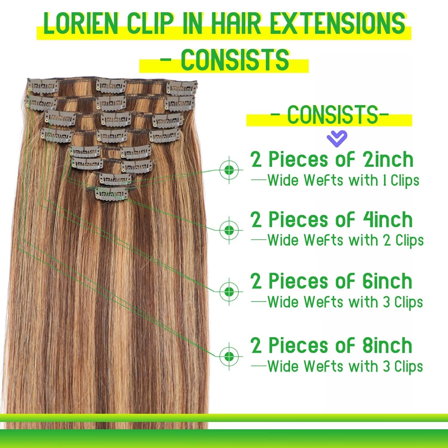 Amazon.com : LORIEN Clip in Hair Extensions Real Human Hair  display picture 2