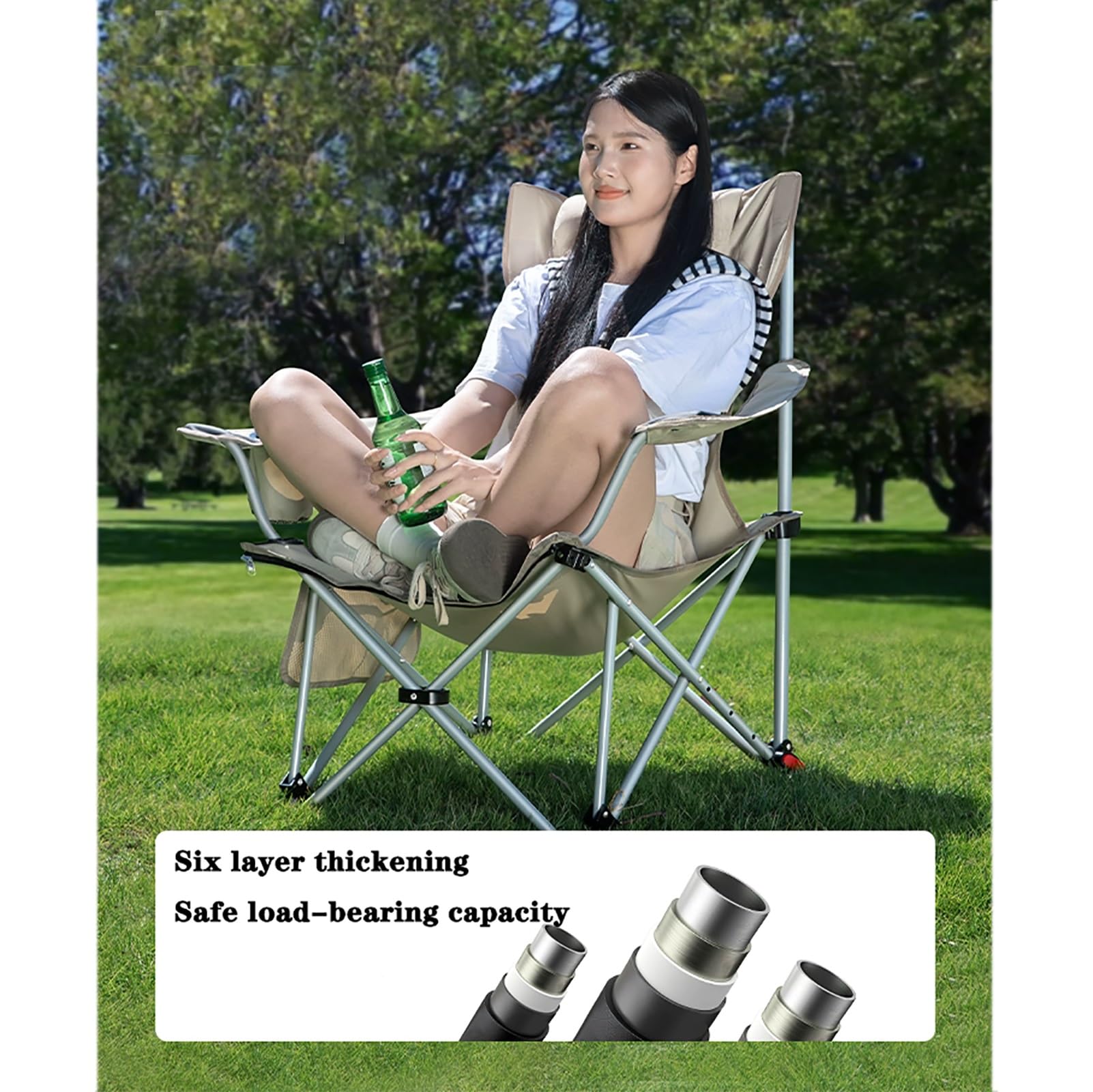 Klappbarer Campingstuhl mit Getränkehalter und Seitentasche – leichte, tragbare, robuste Campingstühle mit hoher Rückenlehne for Outdoor/Angeln/Picknick(Brown)