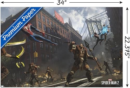 Miniatura 3 de Trends International Marvel's Spider-Man 2 - Póster de pared de lucha callejera con Kraven, 22.37 x 34.00 pulgadas, paquete de póster y montaje