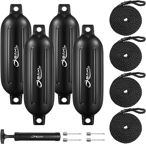 Paquete de 4 guardabarros de barco de 6.5 x 23 pulgadas, con doble ojo, para acoplar, viene con cuerdas y bomba para inflar