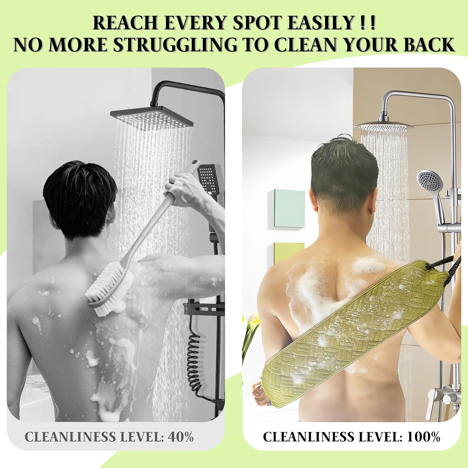 Back Scrubber for Shower, Double Sided Bath Body Exfoliator Scrubber, Deep Cleansing Bath Back Scrubbers for Use in Shower, Exfoliating Body Scrub Brush for Men Women(Green)