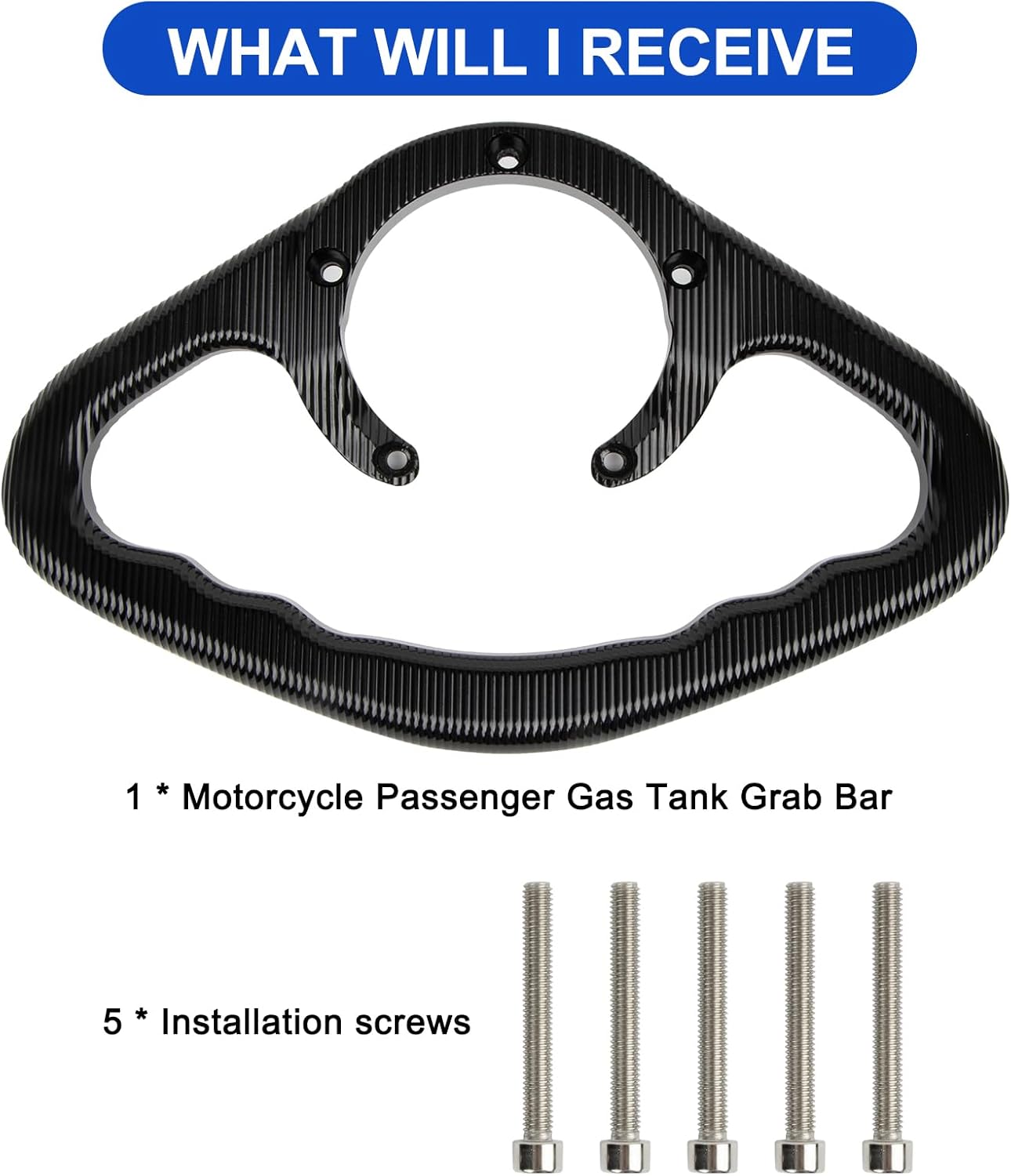 PSLER Fuel Gas Tank Handle Motorcycle Rear Passenger Grab Bar for Ninja ZX14R ZX6R ZX7RR ZX11 ZX10R ER6N ER6F Aluminium Accessories Handle Grips Bar Handlebar 5 Holes(Black)