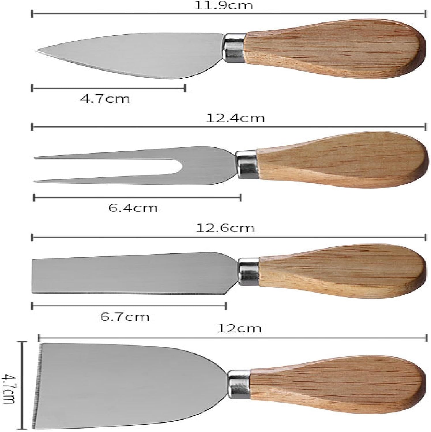 4-piece Round Rubber Wood Box Cheese Knife Set Stainless Steel Cheese Tools Cheese Knives Utensils Gift Box Set