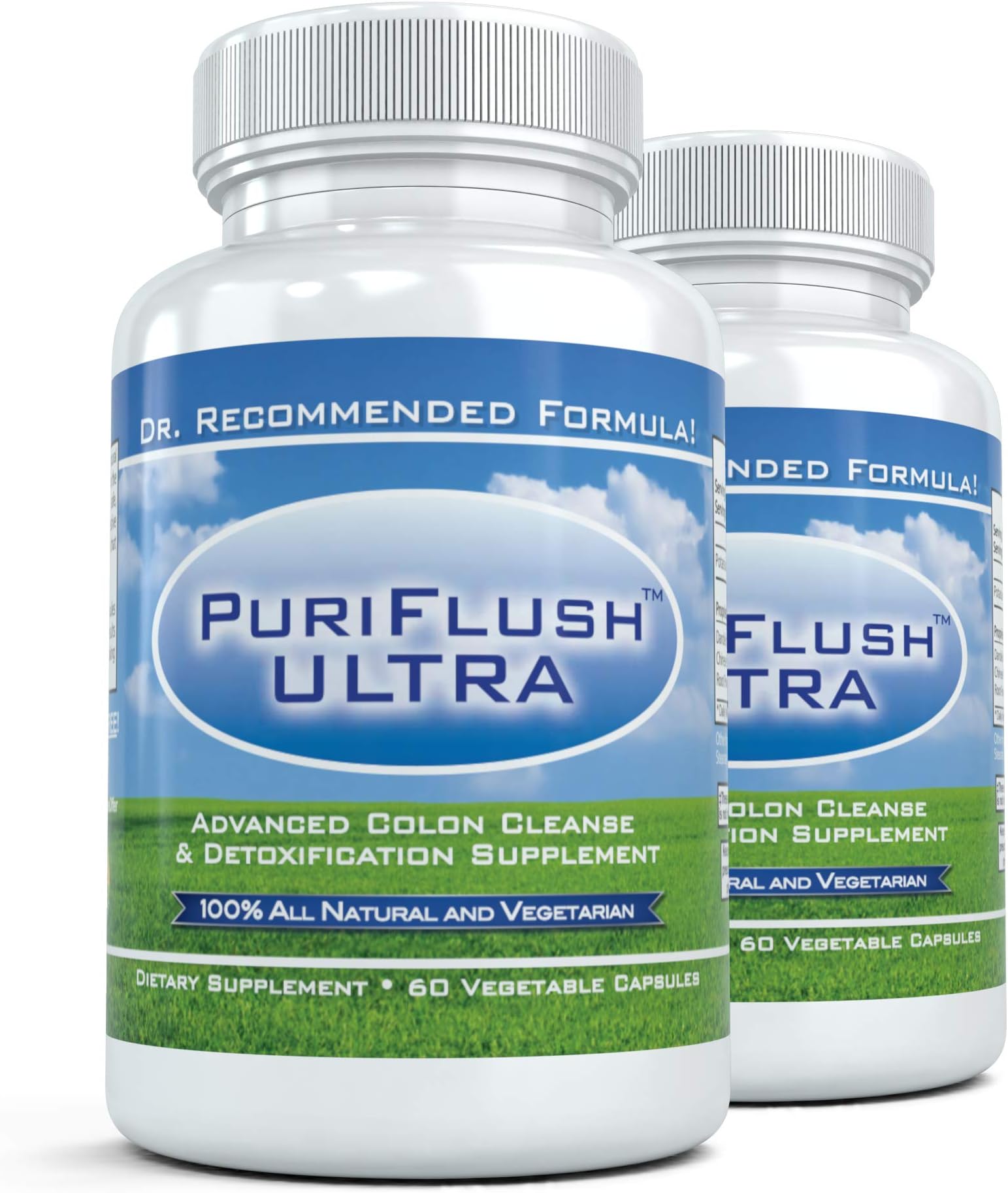 PuriFlush Ultra (2 Bottles) - Most Powerful Detox & Colon Cleansing Formula | Complete Digestive Detoxifying Supplement and Intestinal Cleanse for Weight Loss, 60 Caps Per Bottle