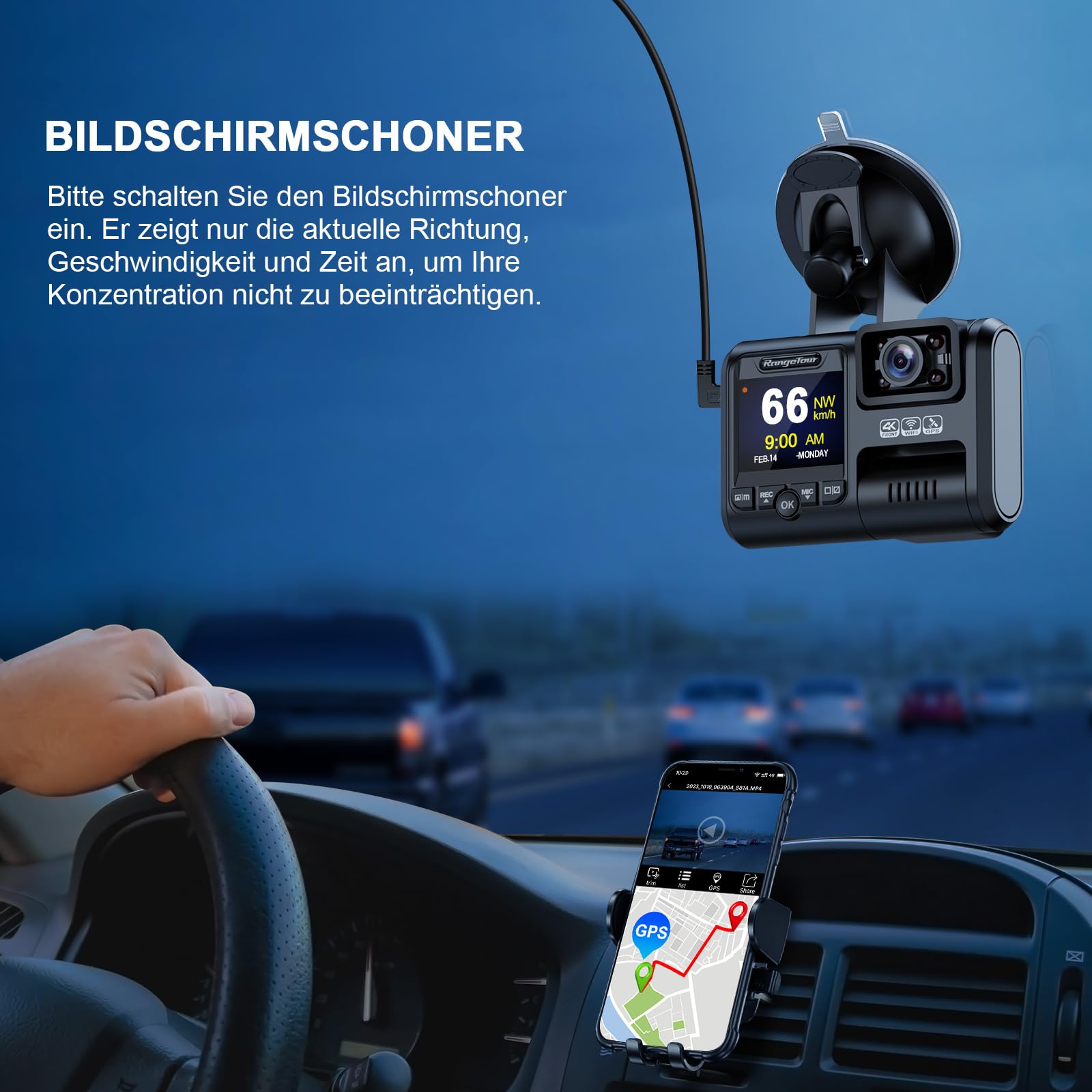 Dashcam Auto 64GB SD-Karte Dual Dash Kamera Vorne Innen 4K 2160P 2 Channel Recorder 170° Weitwinkel GPS