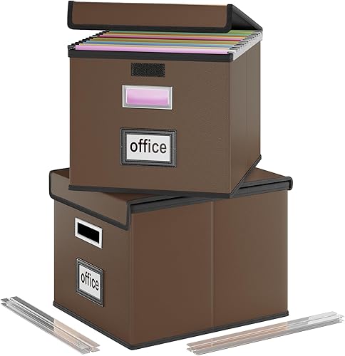 Vista 219 de Huolewa Caja organizadora de archivos con tapa, organizador de carpetas de archivos plegable para almacenamiento de documentos de oficina, caja