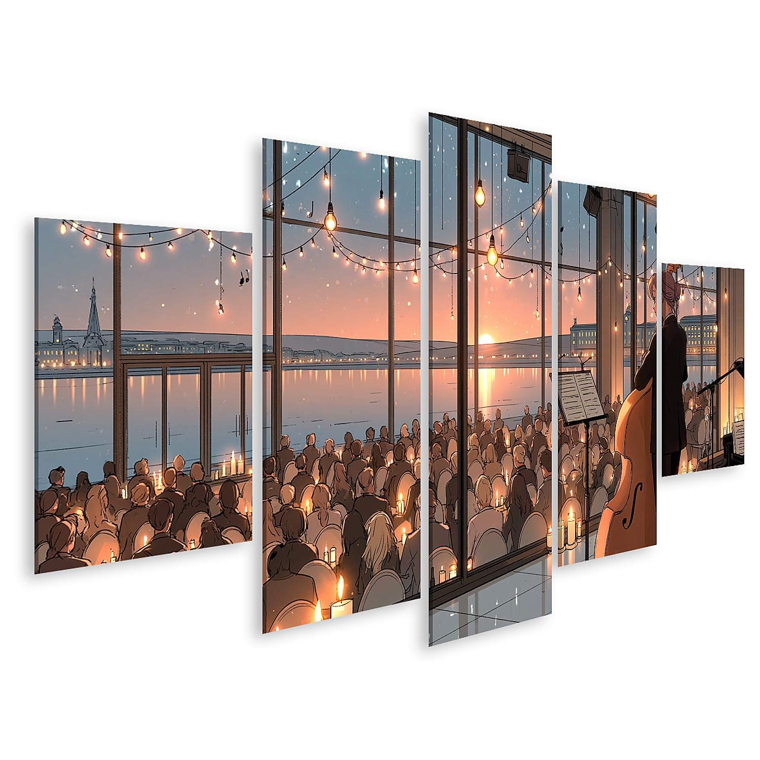 islandburner Quadro su tela suggestivo jazz club murale soggiorno perfetto per gli amanti della musica – 5 pezzi