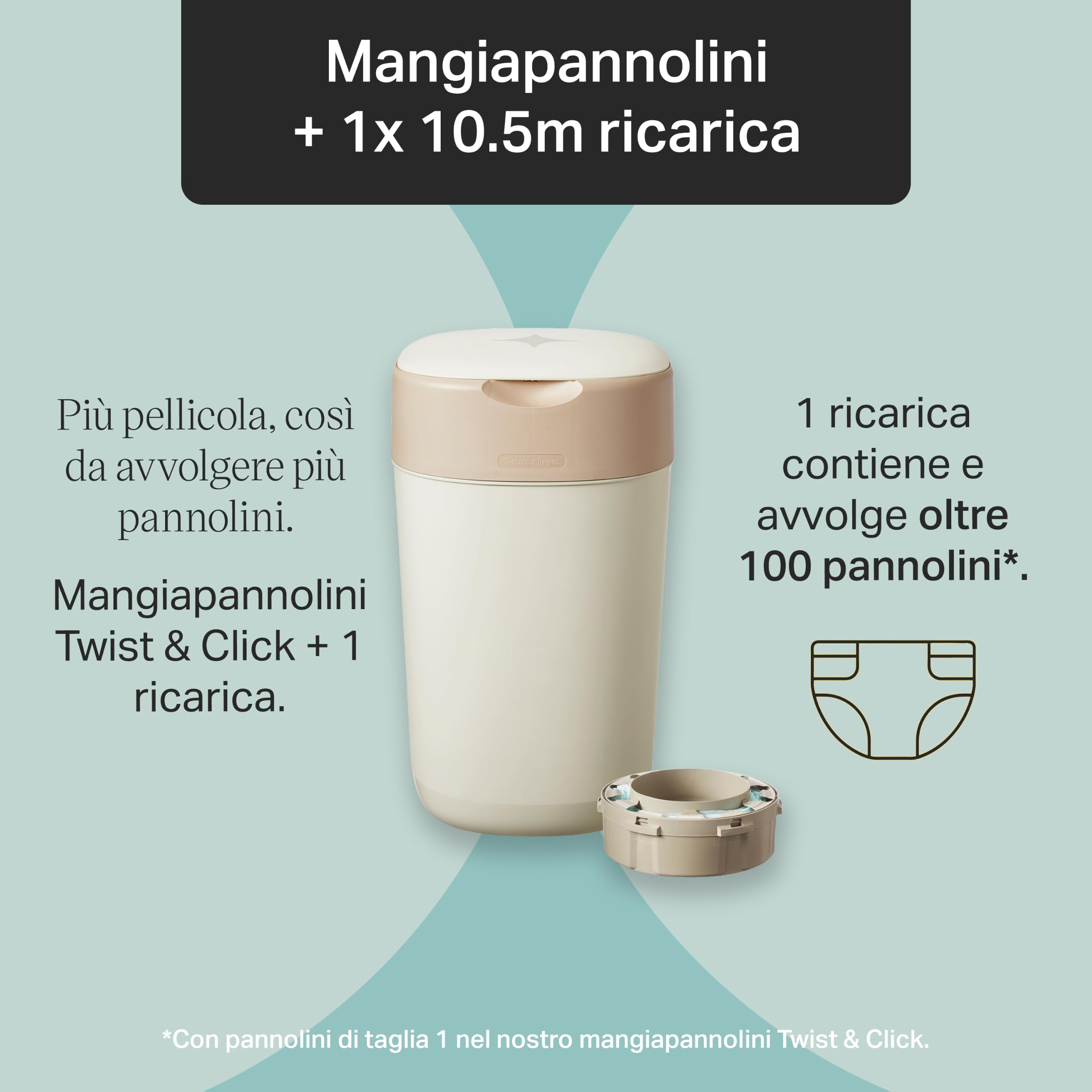 Tommee Tippee Mangiapannolini Twist & Click, + 1 Ricarica da 10,5 m, Crema
