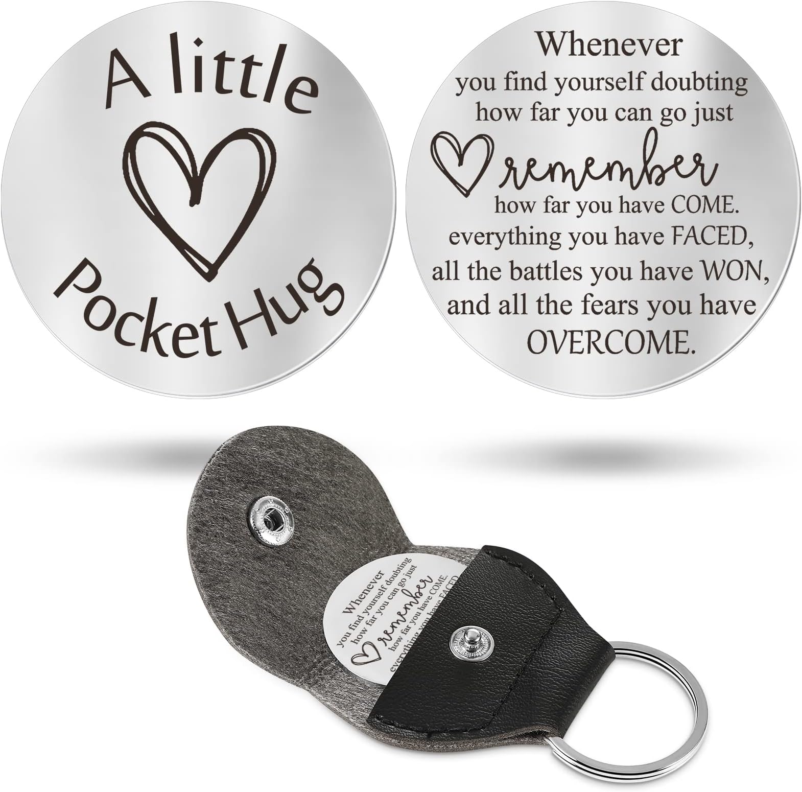 Pocket Hug Token Gifts for Men Boyfriend Girlfriend Inspirational Gift for Son Daughter Brother with Leather Keychain
