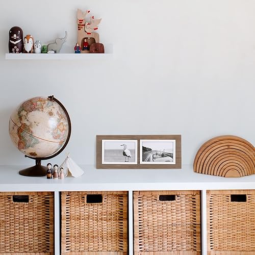 Miniatura 3 de Marco de fotos de 4 x 6 pulgadas, 2 aperturas, de madera maciza, marcos de fotos envejecidos estilo vintage, con vidrio real, para soporte de mesa o