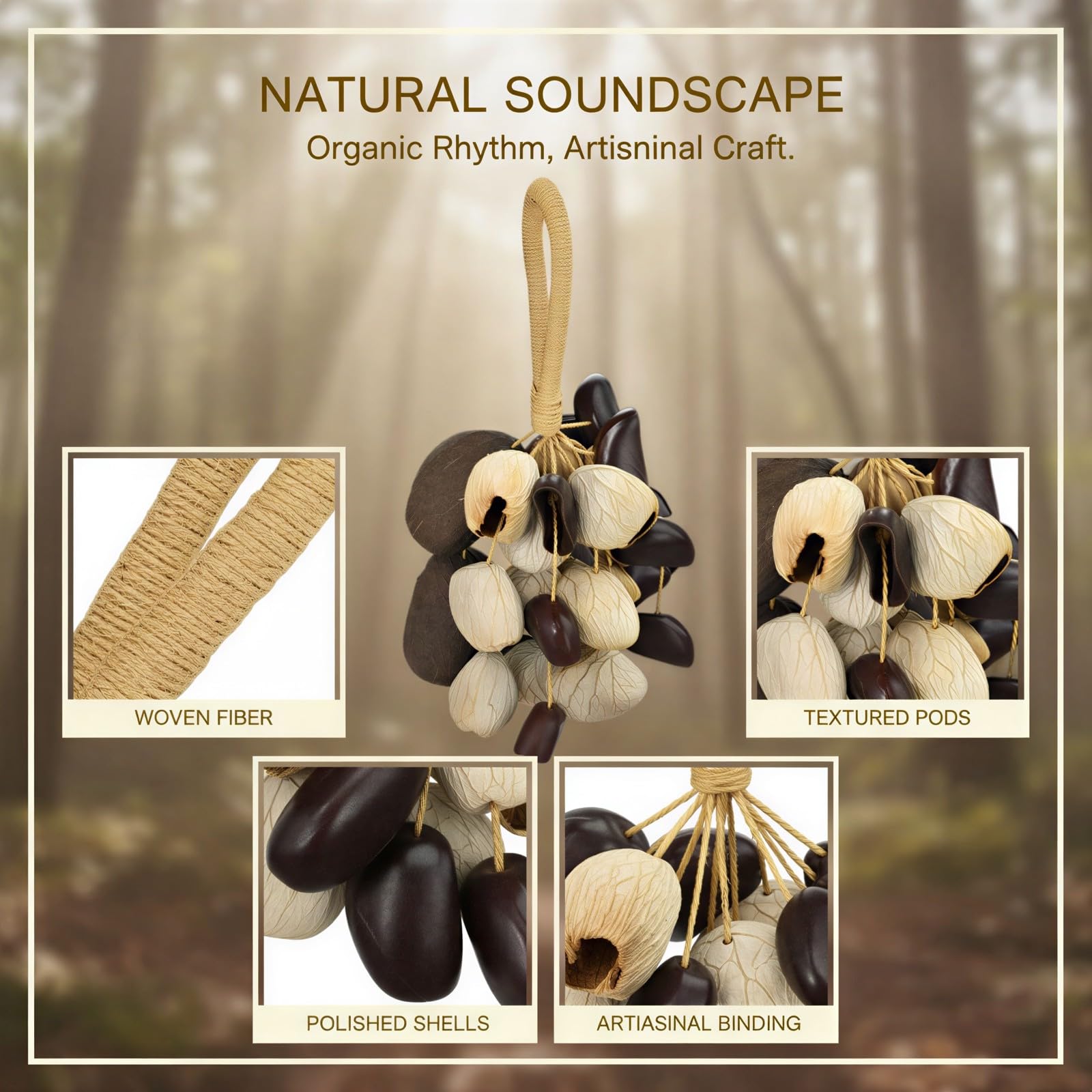Shaker naturel, hochet artisanal en coque de noix de 25-30 cm, 11 cordes, instrument de percussion pour yoga, détente et relaxation, modèle chacha panji salin juju
