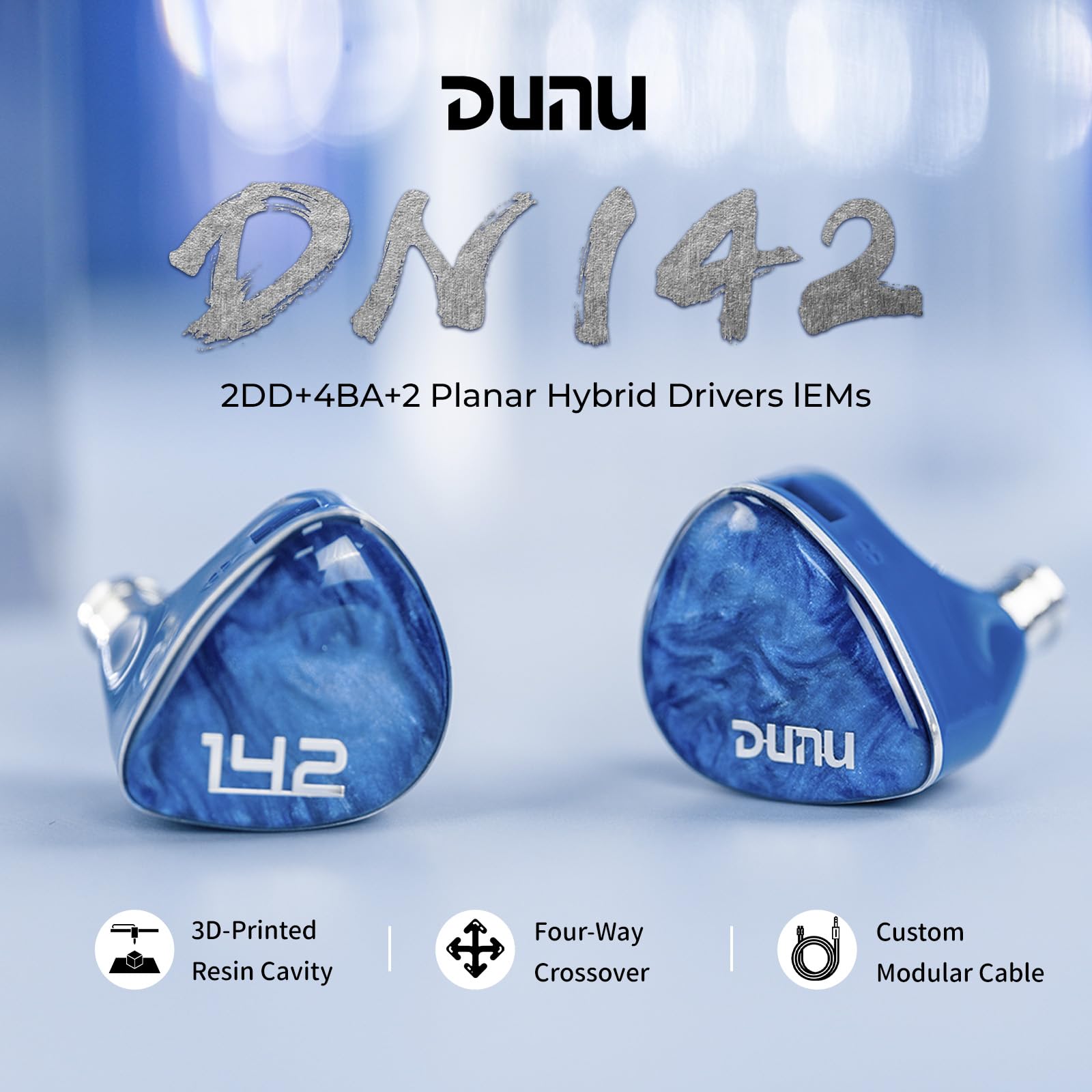 HiFiGo Dunu DN142 Hybrid-In-Ear-Kopfhörer, 7-Treiber, 1DD 4BA 2Planar Magnetisch, HiFi, Audiophile IEM mit 0,78 mm 2-poligem Kabel (4,4 mm/3,5 mm), 5 Hz - 40 kHz, ideal für Musik/Gaming (blau)