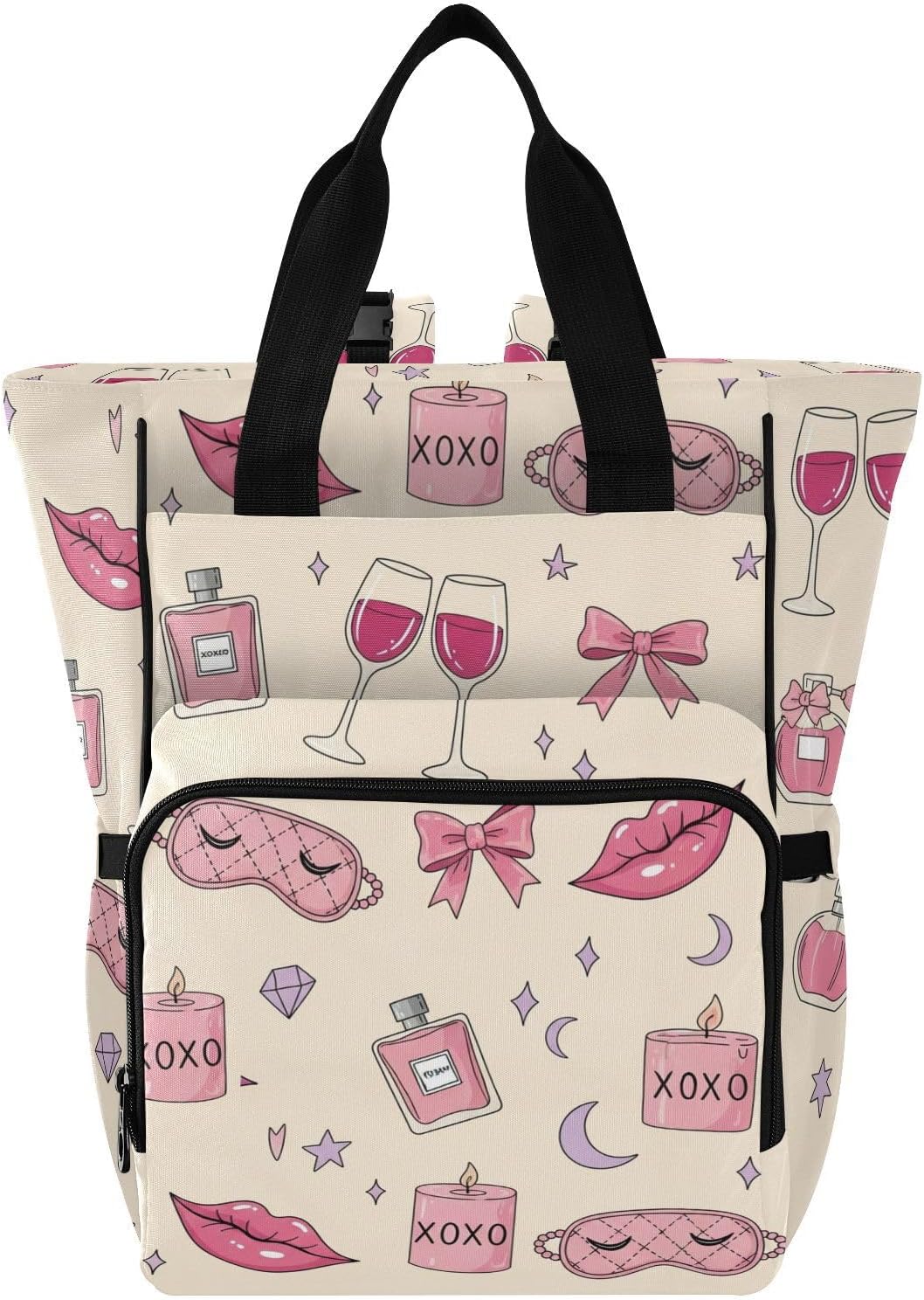 SPRIPORT Valentines Glasses Bow Beige Print Diaper Bag Backpack for Baby Boys Girls Multifunction Baby Essentials Travel Tote with Stroller Straps & Bottle Storage Maternity Travel Bag for Baby Gifts