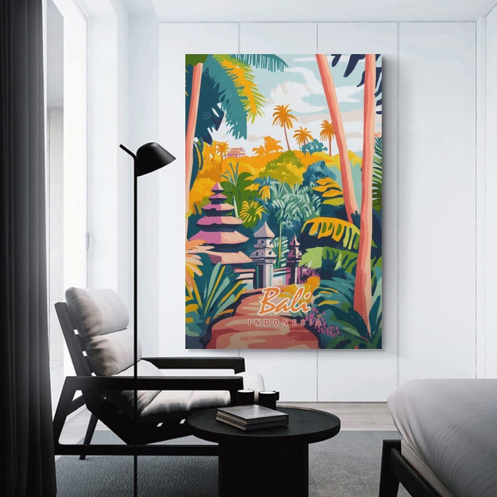 Junmoney Bali Temple Landscape Canvas Wall Art 24x36inch(60x90cm), for Work Areas, Reading Rooms Or Studios, A Smart Decor Choice for Study Walls