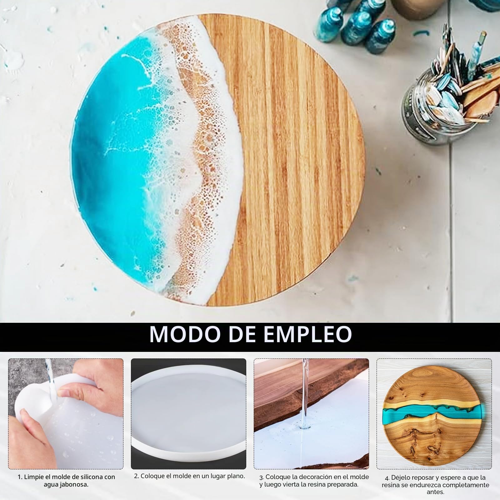Molde Grande de Silicona para Mesa de Resina Epoxi 50 cm con 3 Patas Plegables de 42 cm, Moldes de Resina para Hacer Mesas DIY, Mesa Río, Escritorio y Decoración de Hoga