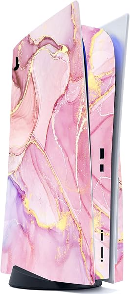 PlayVital Cosmic Pink Gold Marble Effect Full Set Skin Decal for ps5 Console Disc Edition,Sticker Vinyl Decal for ps5 Controller & Charging Station & Headset & Media Remote - 4