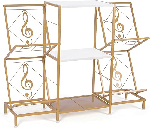 Miniatura 8 de Soporte para tocadiscos con almacenamiento de discos de vinilo, soporte para tocadiscos con estante de exhibición de vinilo de 4 niveles y marco de