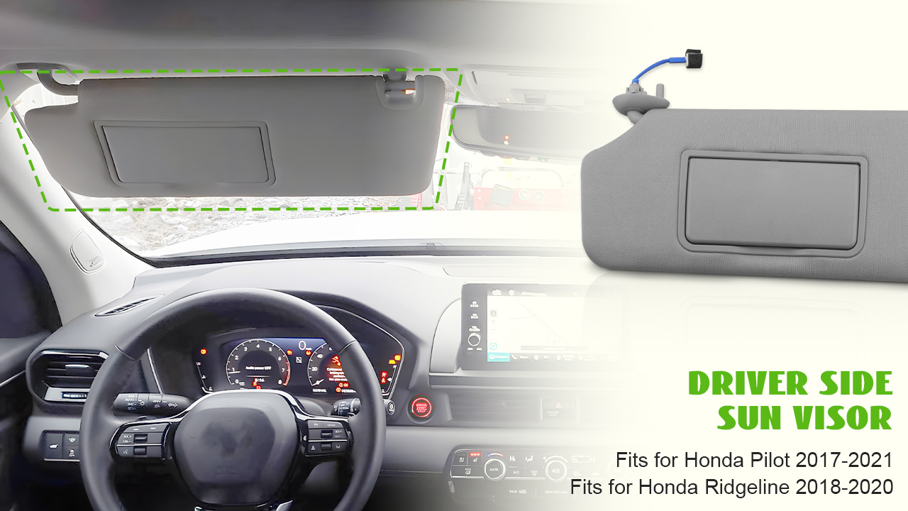 Sun Visor Left Driver Side For Honda Pilot & Ridgeline - Grey