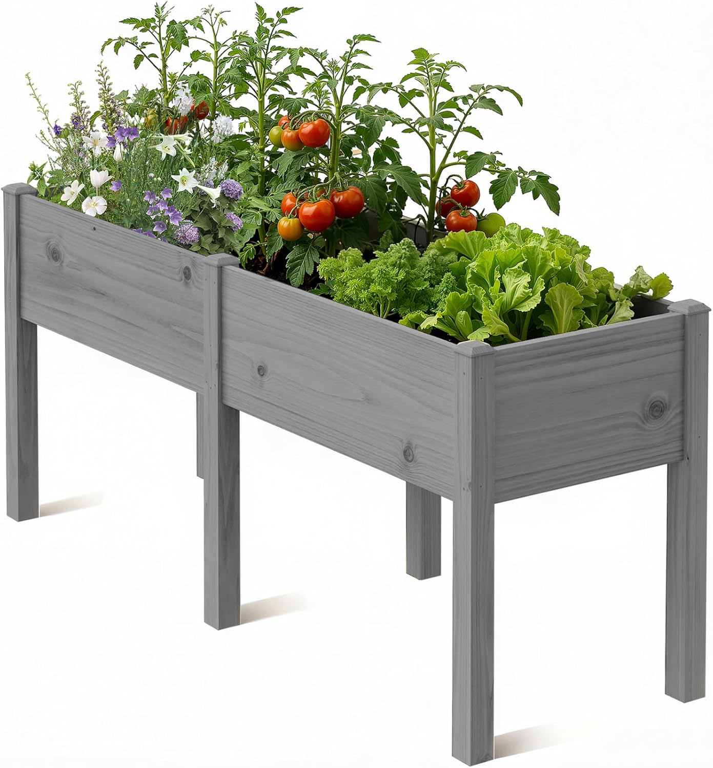 SUNYRISY Dual Wooden Raised Garden Bed Outdoor with Legs for Gardening, 71" L x 23.6" W x 31.5" H Elevated Planter Garden Box Raised Bed for Vegetable Flower Herb, Gray