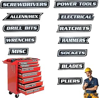 12 Pack of Magnetic Tool Box Labels,3D-Printed Toolbox Labels,Reusable Tags, General Tool Box Organize Accessories for Steel Toolboxes, Carts, Drawers, and Cabinets (Black)