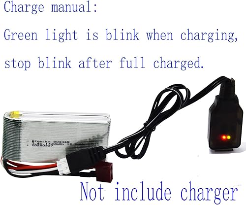 Miniatura 4 de Blomiky Paquete de 2 baterías Lipo de 7.4V 1700mAh 12.58Wh 30C con enchufe T y cables USB para camiones RC a escala 1:10 200E 9200 9200E 9205E 9206E