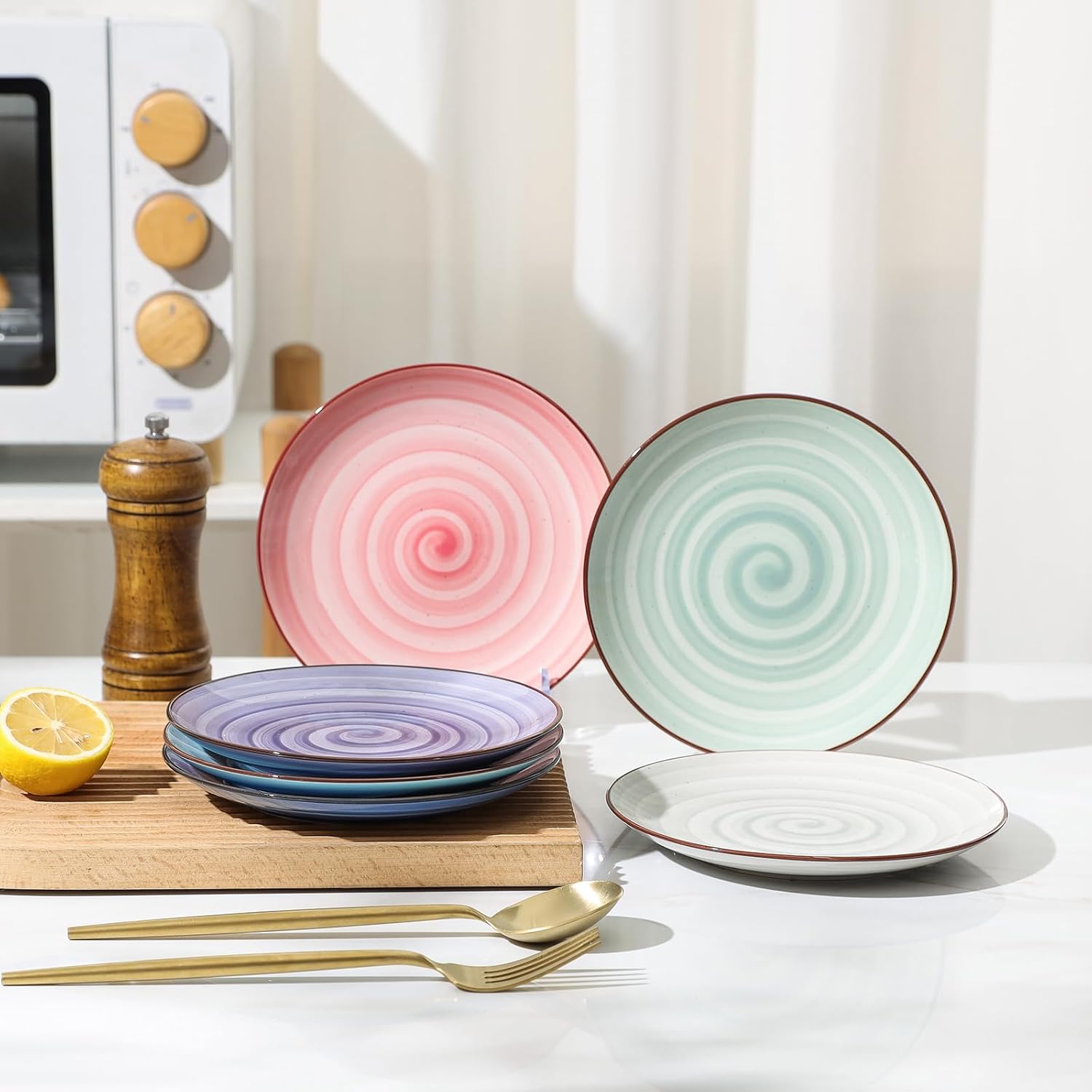 Selamica Ceramic Dessert Plates Set of 6, 6 Inch Appetizer Plate for Kitchen, Microwave Dishwasher Safe, Gradient Color - Image 4